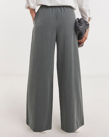 Soft Pull On Grey Pinstripe Wide Leg Trousers