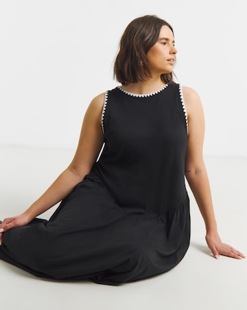 Jersey Mix Midi Dress With Whipstitch