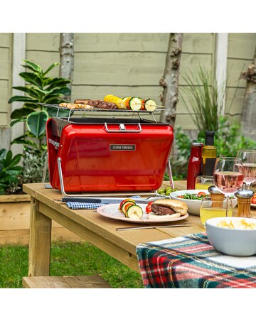 George Foreman Portable Red Briefcase Charcoal BBQ