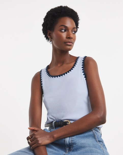 Blue Stitch Trim Cotton Vest