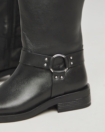 Dewey Leather Harness Detail Western Biker Boots - Wide Fit (E) & Curvy Calf