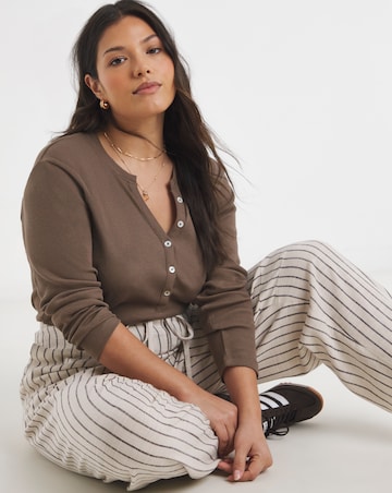 Simply Be Natural & Chocolate Stripe Linen Barrel Leg Trouser