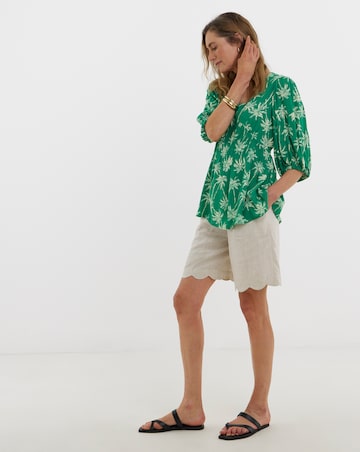 Crinkle V Neck Puff Sleeve Top