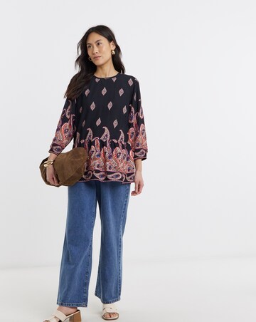 Border Print Peplum Top