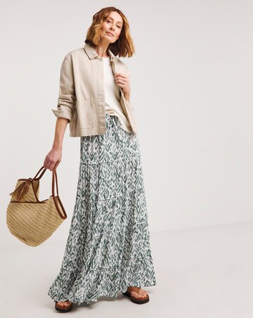 Khaki Print Crinkle Tiered Maxi Skirt