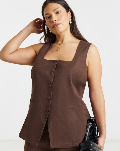 Simply Be Chocolate Linen Waistcoat