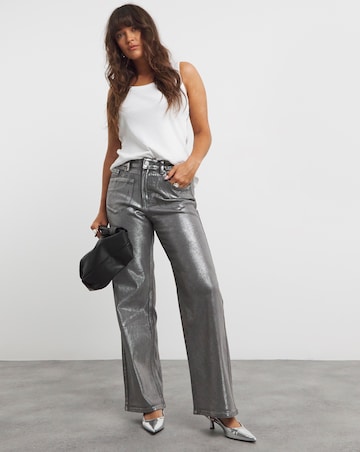 Silver Metallic Straight Leg Jean