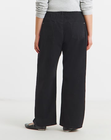Washed Black Pleat Detail Wide Leg Jeans