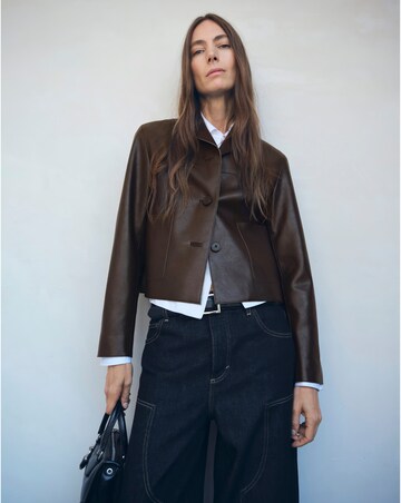 Mango Faux Leather Collared Jacket