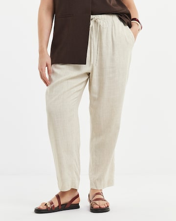 Simply Be Stone Tie Waist Linen Mix Tapered Trousers