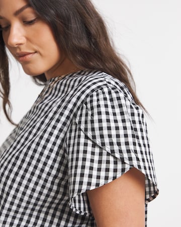 Mono Gingham Petal Sleeve Boxy Top
