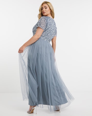 Maya V-Neck Sequin Emebllished Tulle Maxi Dress