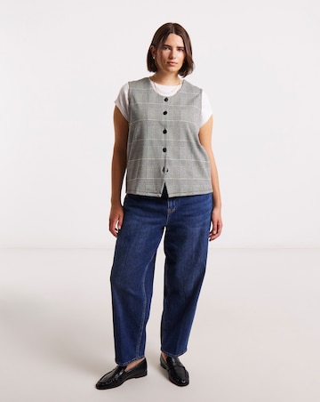 Black & White Check Print Button Through Jersey Waistcoat