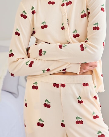 Chelsea Peers Cardigan Ribbed Long Pyjama Set Cherry Print