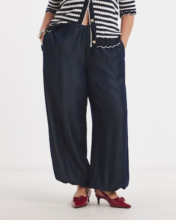 Indigo Lyocell Denim Tie Waist Balloon Jeans
