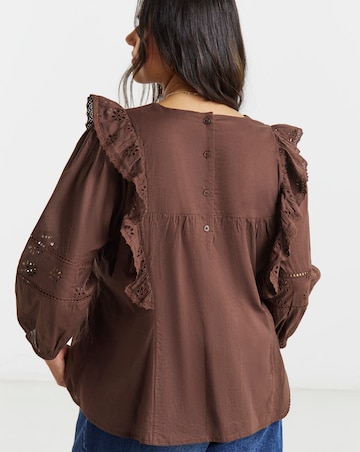 Brown Broderie Yoke Blouse