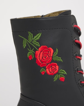 Heavenly Feet Floral Martina Lace Up Chunky Boot Ex Wide Fit