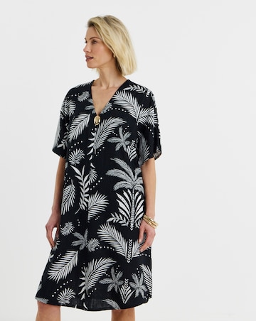 Linen Metal Trim Tunic Dress