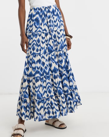 Blue Print Crinkle Tiered Maxi Skirt
