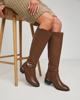Heavenly Soles Ledger Knee High Boots With Trim - Wide Fit (E) &amp; Curvy Calf