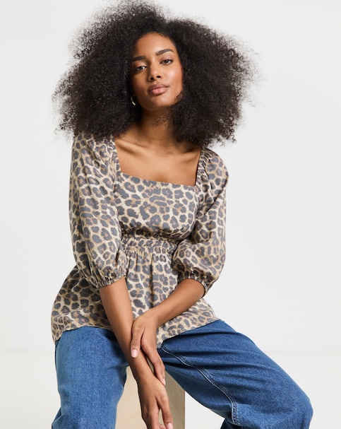 Simply Be Leopard Square Neck Printed Blouse