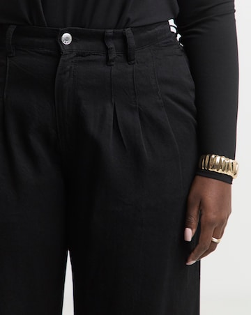 Simply Be Black Lyocell Pleat Detail Wide Leg Jeans