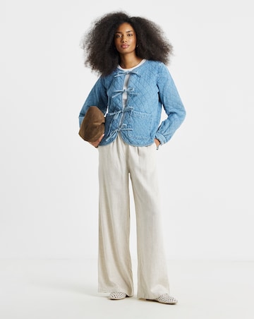 Mid Blue Quilted Tie Front Denim Jacket