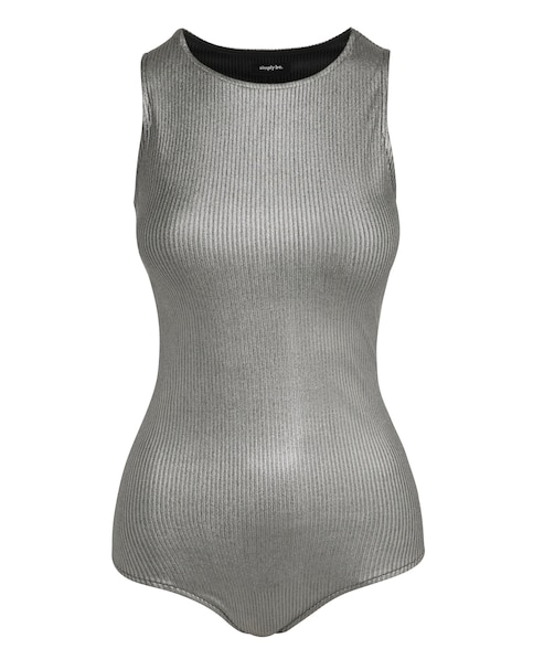 Silver Metallic Ribbed Racer Bodysuit