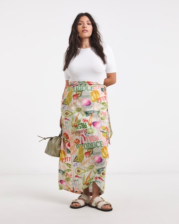 Simply Be Postcard Print Linen Wrap Skirt
