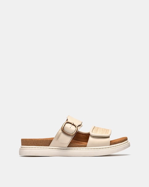 Clarks Cream Leather Arwell Step Sandals - Wide Fit (E)