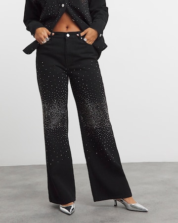 Black Embellished Wide Leg Jeans