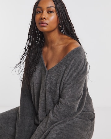 Grey Marl Fluffy V Neck Cardigan
