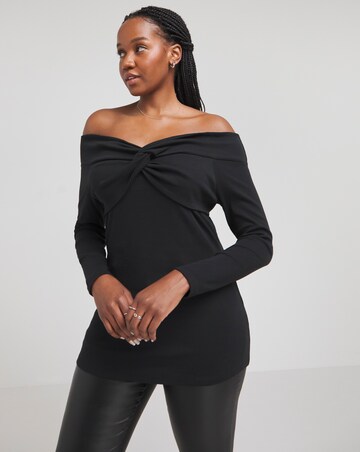 Black Knot Front Bardot Top