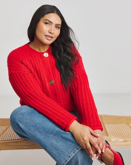 Simply Be Red Chunky Knitted Crew Neck Cardigan