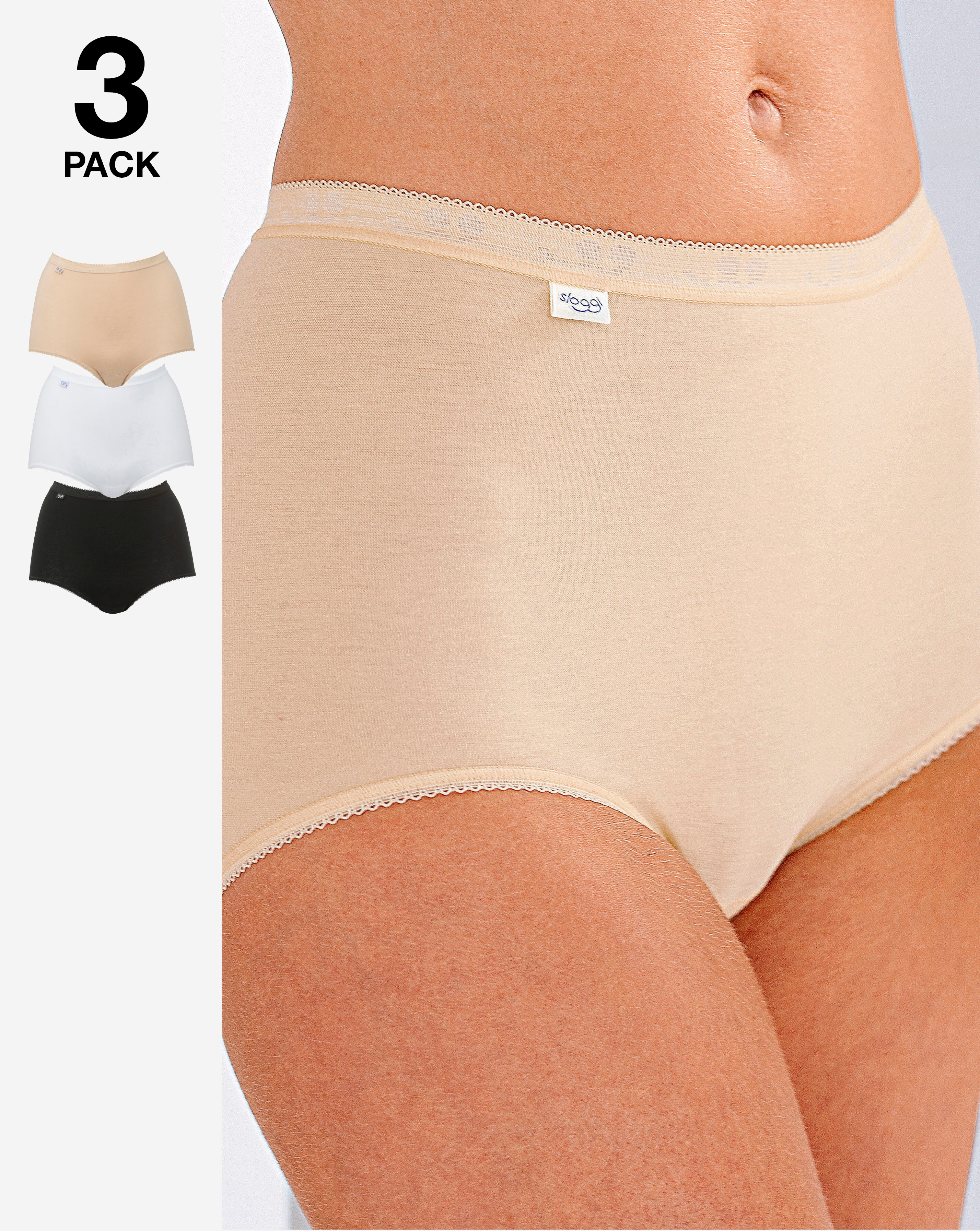 Sloggi (3 Pack) Basic Maxi Cotton Knickers White/Black/Skin