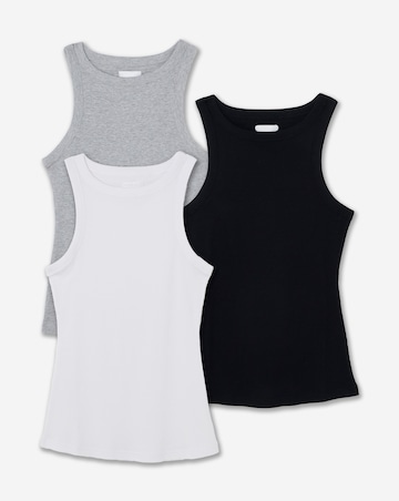 Black, White and Grey Pack of 3 High Neck Tank Tops