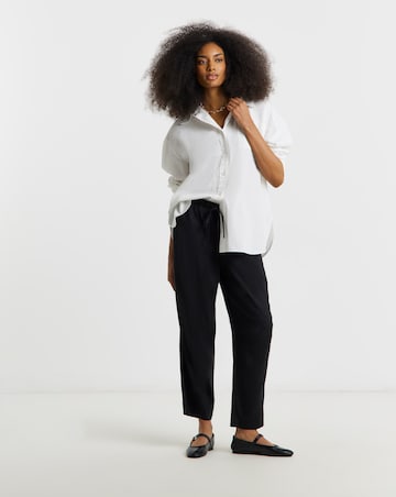 Black Tie Waist Linen Barrel Trousers