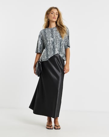 Grey Snake Print Sequin Boxy T-Shirt