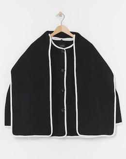 Black Contrast Scarf Coat