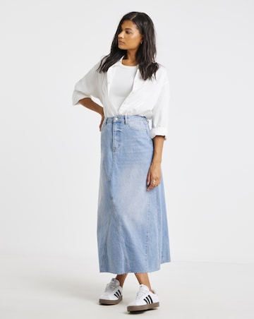 Pink Tint Denim Full Maxi Skirt
