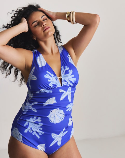 MAGISCULPT Medium Control Bead Detail Plunge Swimsuit  Shell Print