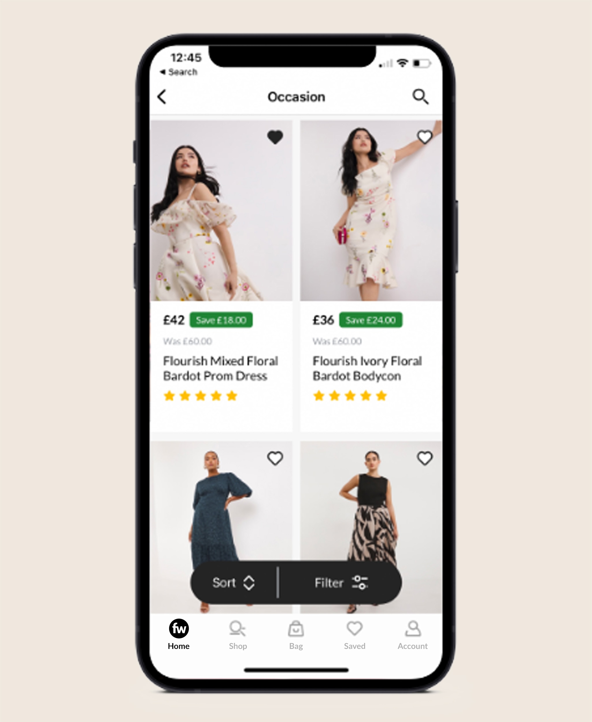 Occasionwear product page in the Fahion World app