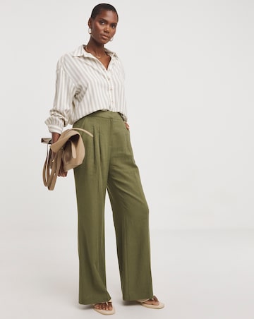 Linen Pleated Wide Leg Trousers
