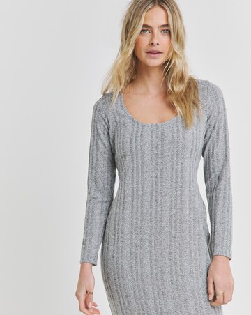 Grey Scoop Neck Cosy Rib Maxi Dress