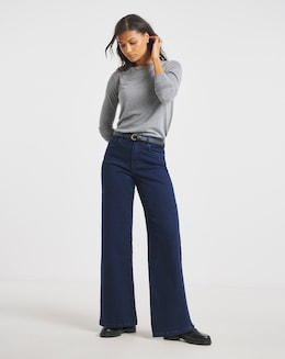 Dark Indigo Cosy Feel Soft Stretch Wide Leg Jeans