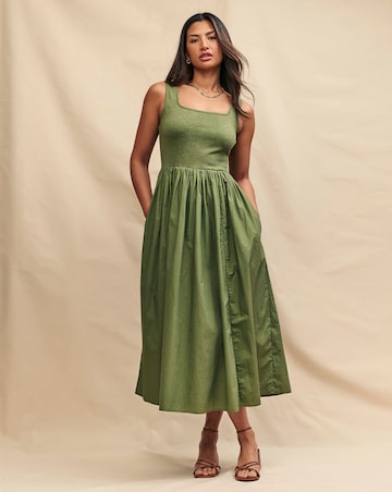 Nobody's Child Khaki Colorado Skater Midi Dress