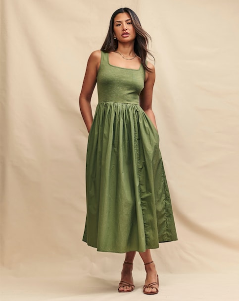 Nobody's Child Khaki Colorado Skater Midi Dress