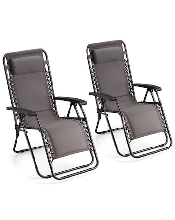 VonHaus Verona Grey Padded Zero Gravity Reclining Garden Chairs - Set of 2