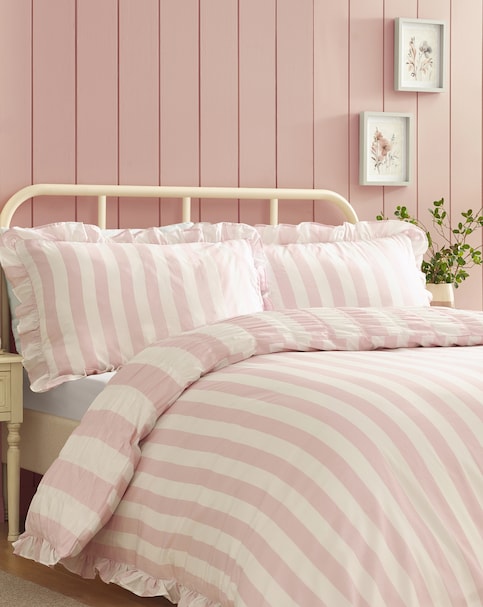 Catherine Lansfield Seersucker Frill Stripe Duvet Cover Set