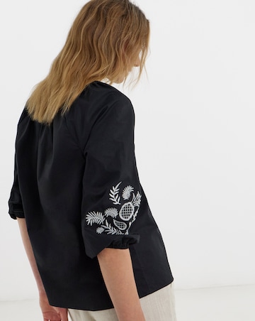 Embroidered Cotton Poplin Tunic Top